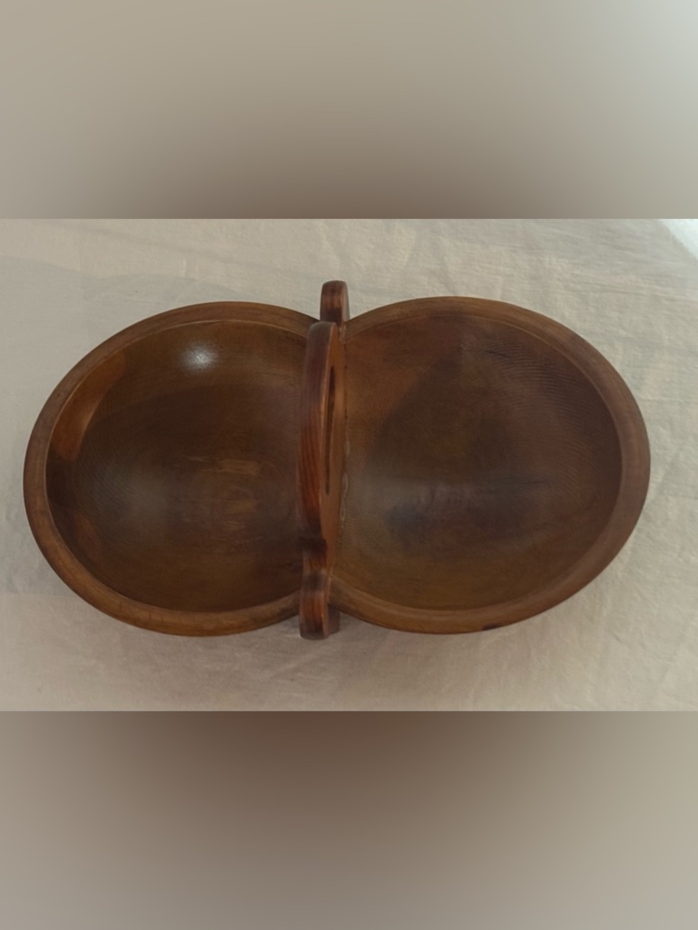 Double Compartment Wooden Serving Bowl MCM vintage woodcroftery